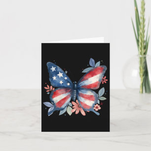 Butterfly Floral American Flag Usa 4th Of July Gir Card