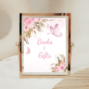 Butterfly Floral Baby Shower Books and Gifts Sign