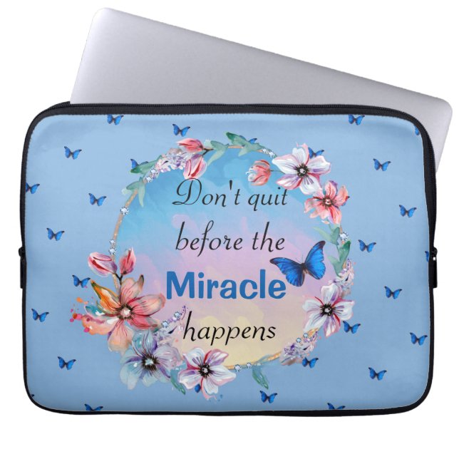 butterfly floral blue nature inspirational quota laptop sleeve (Front)