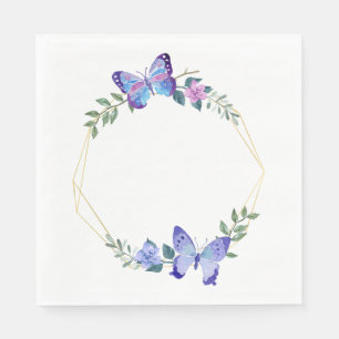 Butterfly Floral Blue Wedding Bridal Shower Spring Napkin