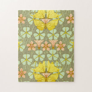 Butterfly Floral Botanical Art Nouveau Jigsaw Puzzle