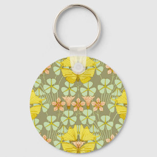 Butterfly Floral Botanical Art Nouveau Keychain