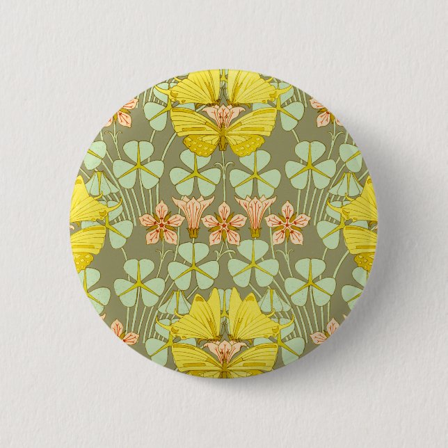 Butterfly Floral Botanical Colorful 2 Inch Round Button (Front)
