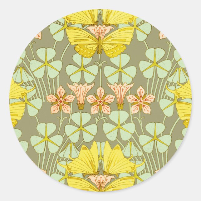 Butterfly Floral Botanical Colourful Classic Round Sticker (Front)