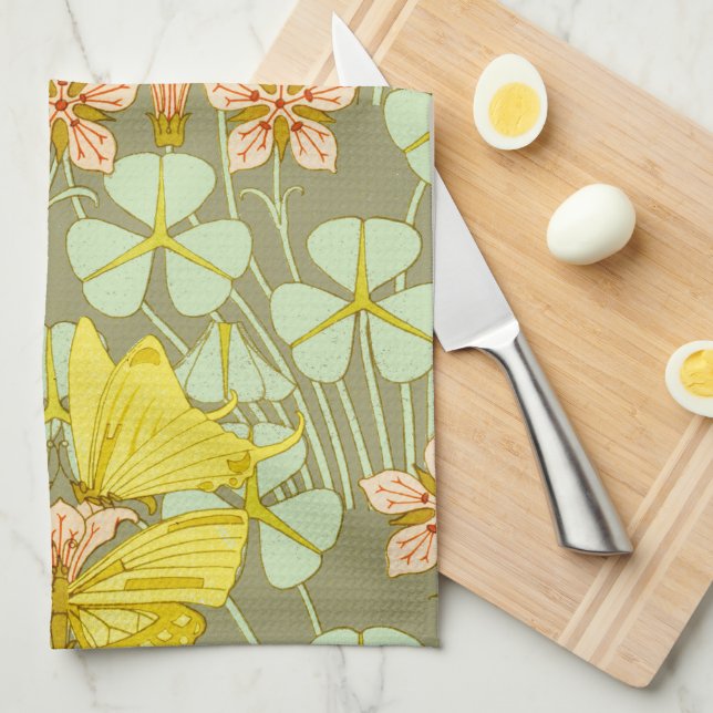 Butterfly Floral Botanical Colourful Kitchen Towel (Quarter Fold)