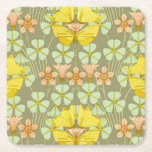 Butterfly Floral Botanical Colourful Square Paper Coaster