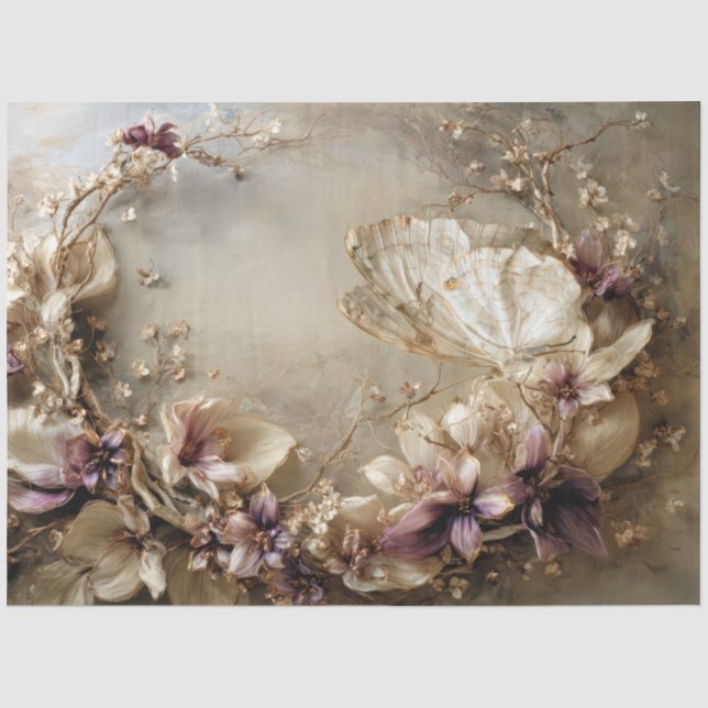 Butterfly & Floral, Botanical Oval Arrangement Tissue Paper (Front)