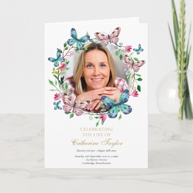 Butterfly Floral Funeral Order Of Service Program (Front)