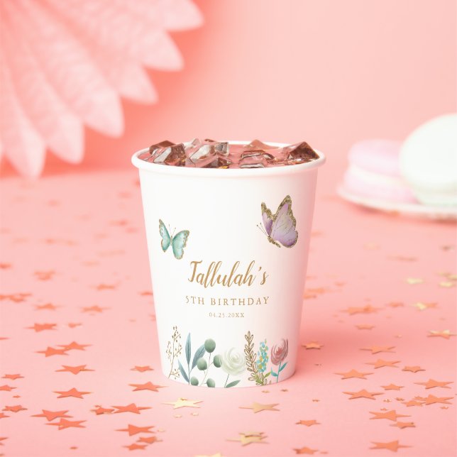 Butterfly Floral Garden Birthday Party Paper Cups (Insitu)