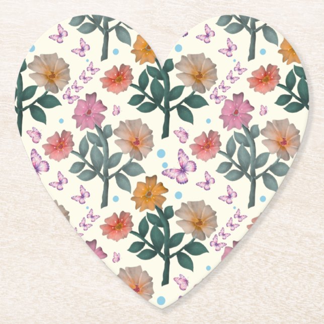 Butterfly Floral Garden Pattern   Paper Coaster (Front)
