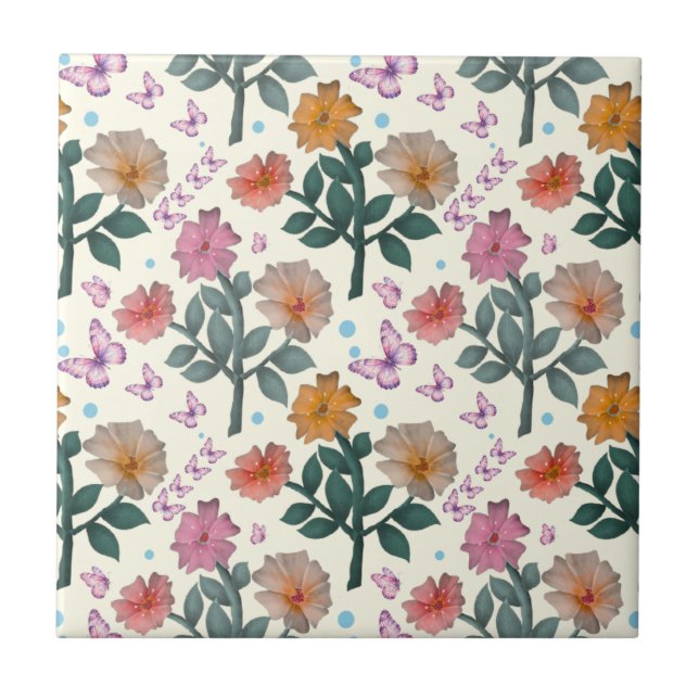 Butterfly Floral Garden Pattern   Tile (Front)