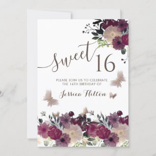 Butterfly floral garden sweet sixteen invitation