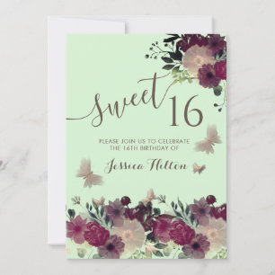 Butterfly floral garden sweet sixteen invitation