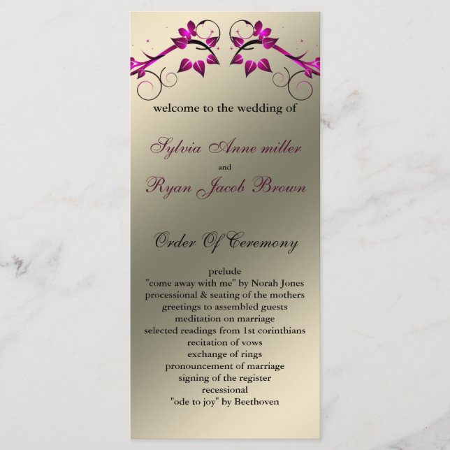 butterfly floral ivory pink Wedding program (Front)