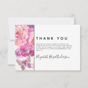 Butterfly Floral Modern Sympathy Funeral Thank You Card