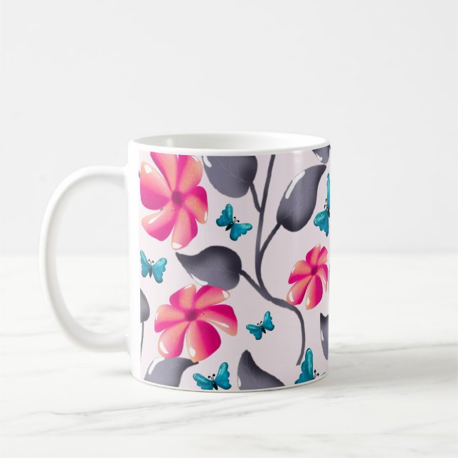Butterfly floral  Pattern Elegant Botanical Coffee Mug (Left)