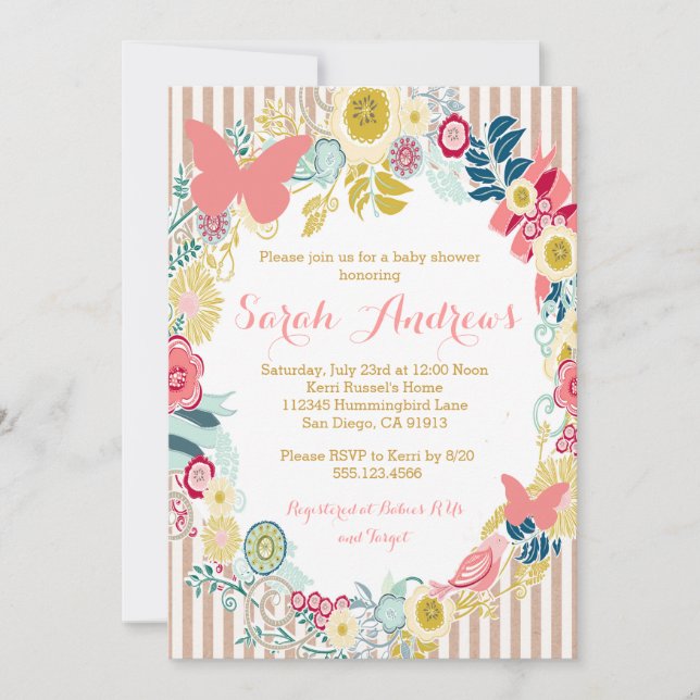 Butterfly Floral Pink Baby Shower Girl invitation (Front)