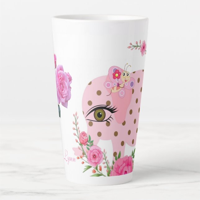 Butterfly  Floral Pink Elephant Latte Mug (Front)