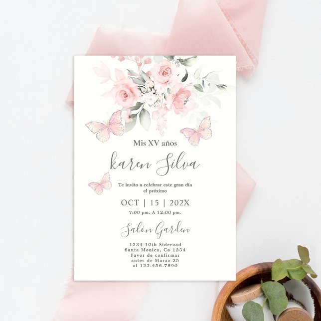 Butterfly Floral Quinceañera Invitation (Creator Uploaded)