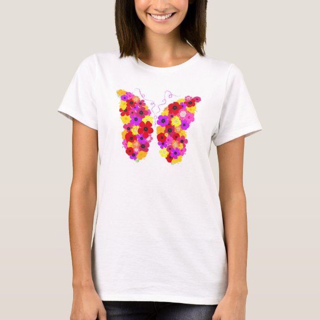Butterfly Floral Rainbow of Colours Modern T-Shirt (Front)