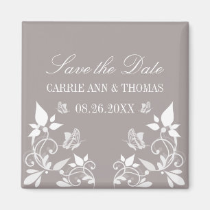 Butterfly Floral Save the Date Magnet, Ivory Magnet