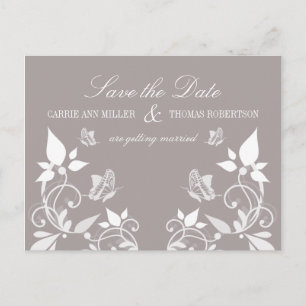 Butterfly Floral Save the Date Postcard, Ivory Announcement Postcard
