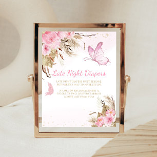 Butterfly Floral Shower Late Night Diapers Sign