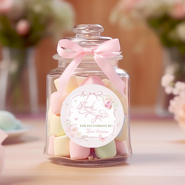 Butterfly Floral Thank You Fluttering By  Classic Round Sticker (Creator Uploaded)