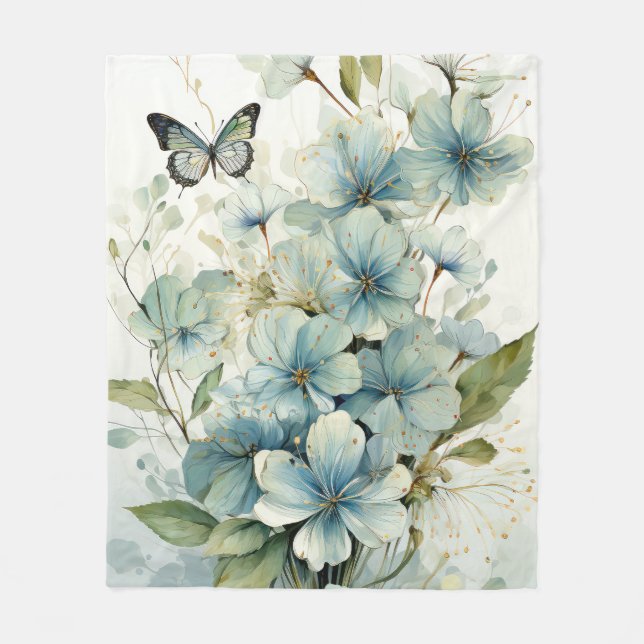 Butterfly & Floral Vine Fleece Blanket (Front)