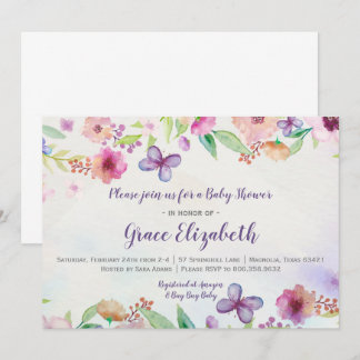 Butterfly Floral Watercolor Baby Shower Invitation