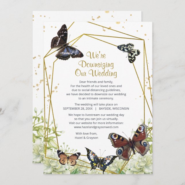 Butterfly Floral We're Downsizing Our Wedding Holiday Card (Front/Back)