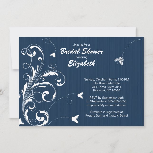 Butterfly flourish Bridal Shower Invite Blue (Front)