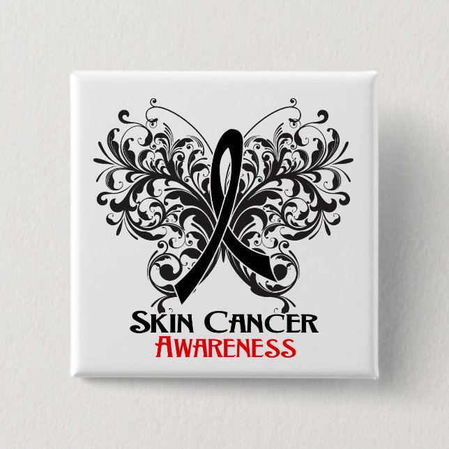 Butterfly Flourish Skin Cancer Awareness 2 Inch Square Button (Front)