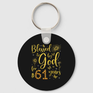 Butterfly Flower Blessed By God For 61 Years 61st Keychain