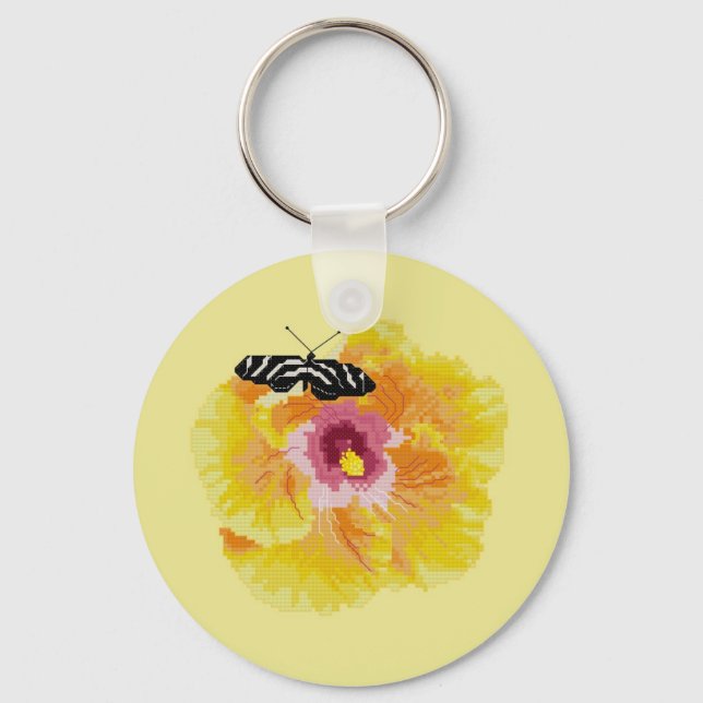 Butterfly Flower Cross Stitch Keychain (Front)
