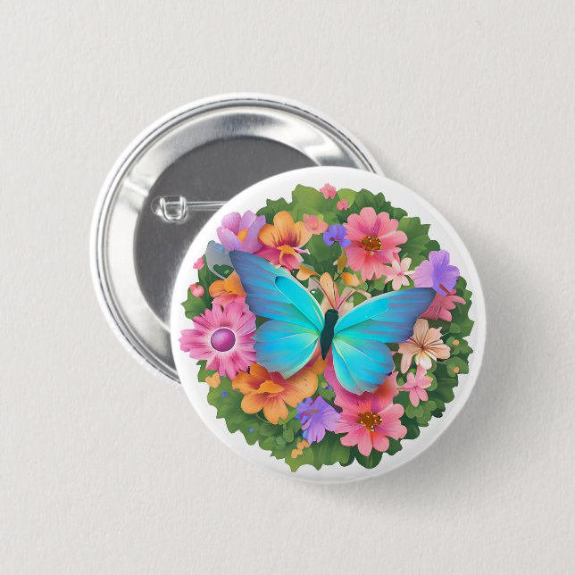 Butterfly Flower Garden 2 Inch Round Button (Front & Back)
