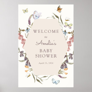 Butterfly Flower Garden Baby Shower Welcome Sign 