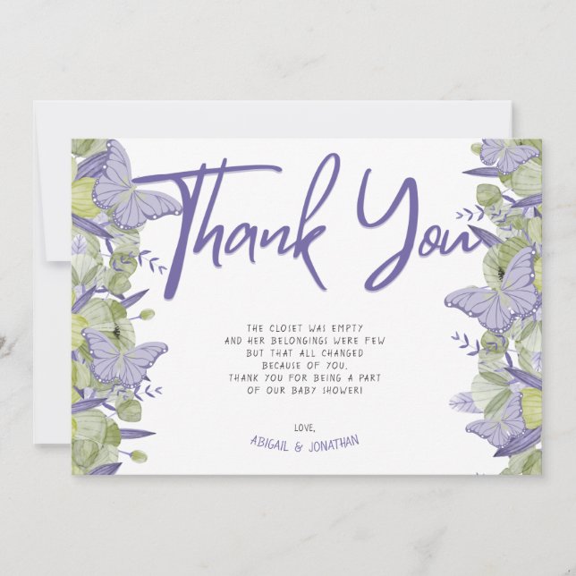 Butterfly & Flower Girl Thank You Card (Front)