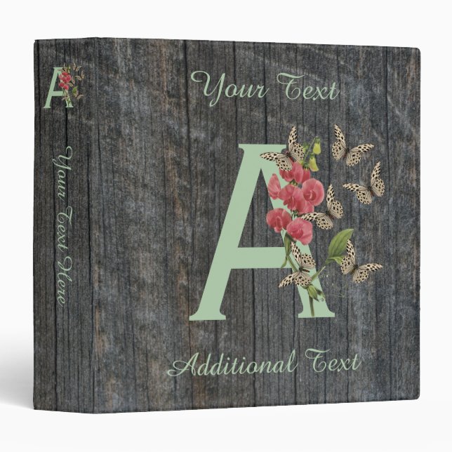 Butterfly Flower Monogram Initial A Personalized Binder (Front/Spine)