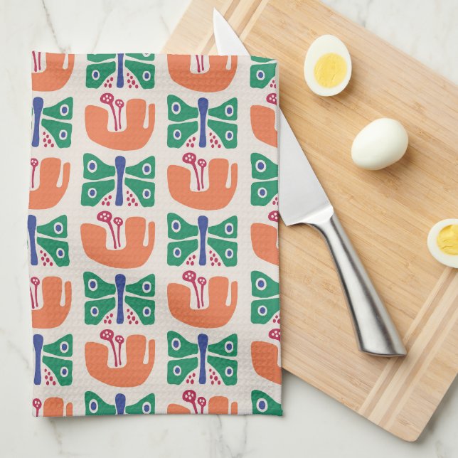 Butterfly Flower Pattern Kitchen Towel (Quarter Fold)