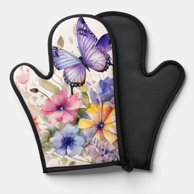 Butterfly flower pattern oven mitt (Front/Back)