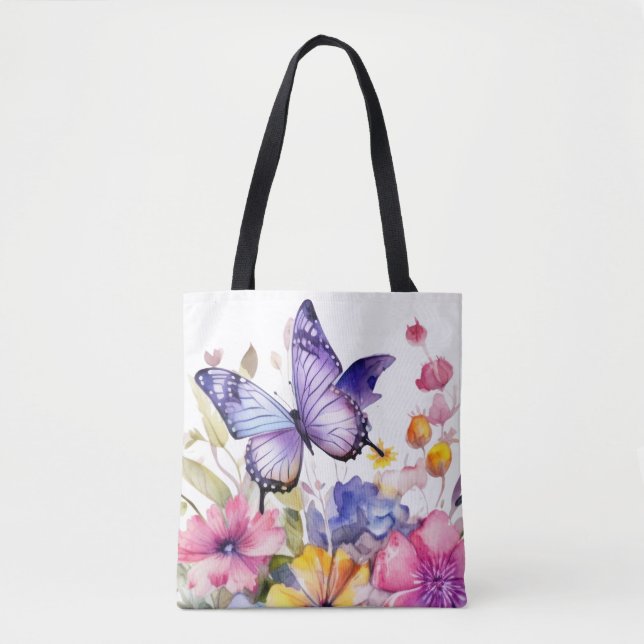 Butterfly flower pattern tote bag (Front)