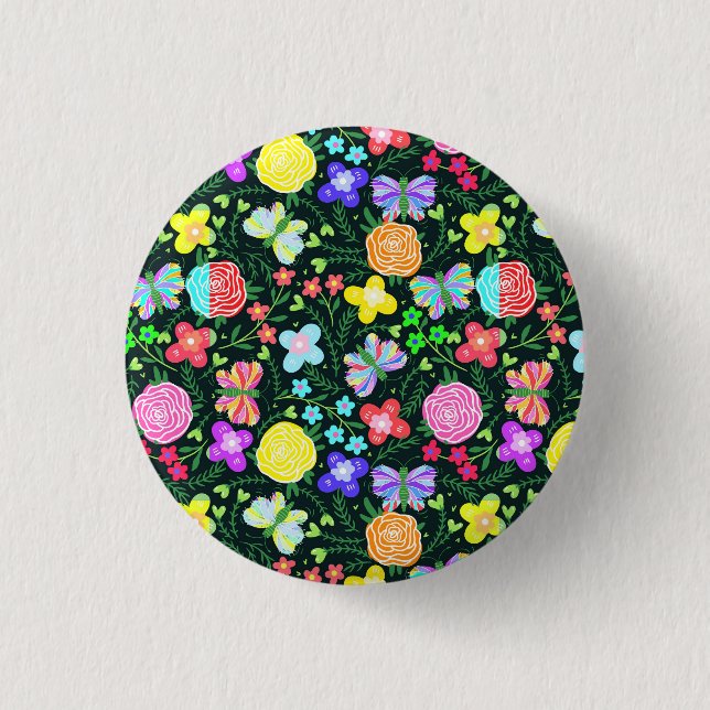 Butterfly Flower Rainbow 1 Inch Round Button (Front)