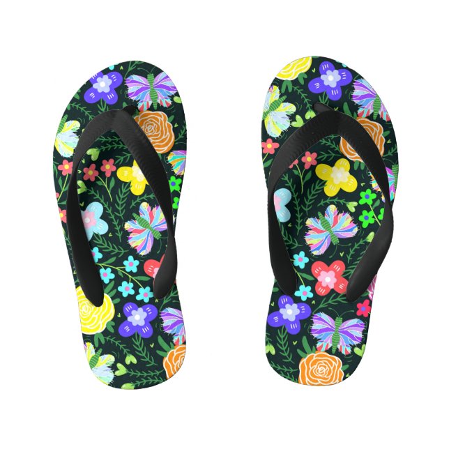 Butterfly Flower Rainbow Kid's Flip Flops (Footbed)