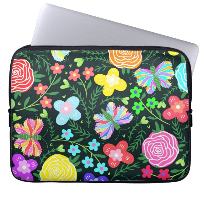 Butterfly Flower Rainbow Laptop Sleeve (Front)