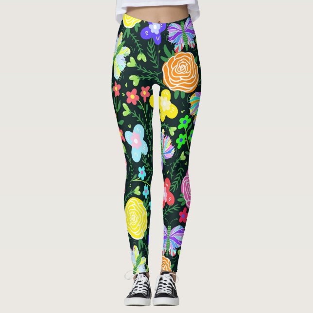 Butterfly Flower Rainbow Leggings (Front)