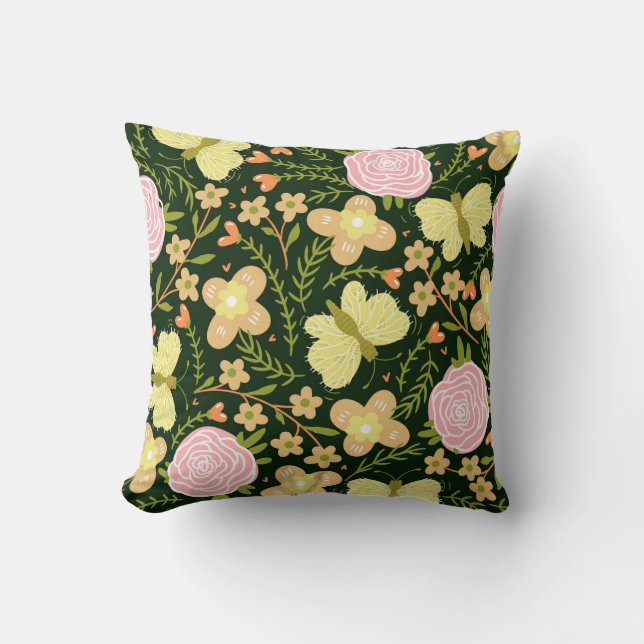 Butterfly Flower Throw Pillow (Front)