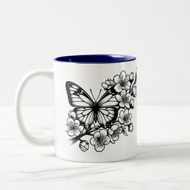 Butterfly Flower Two-Tone Coffee Mug (Left)