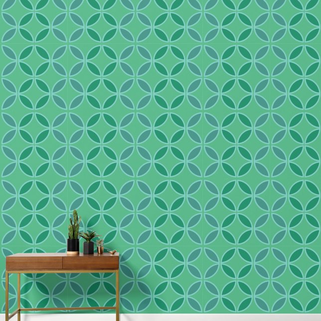Butterfly flowers diamonds circles on fresh green wallpaper (Hallway)
