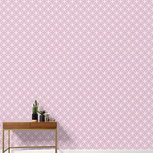Butterfly flowers diamonds circles on light pink wallpaper (Hallway)